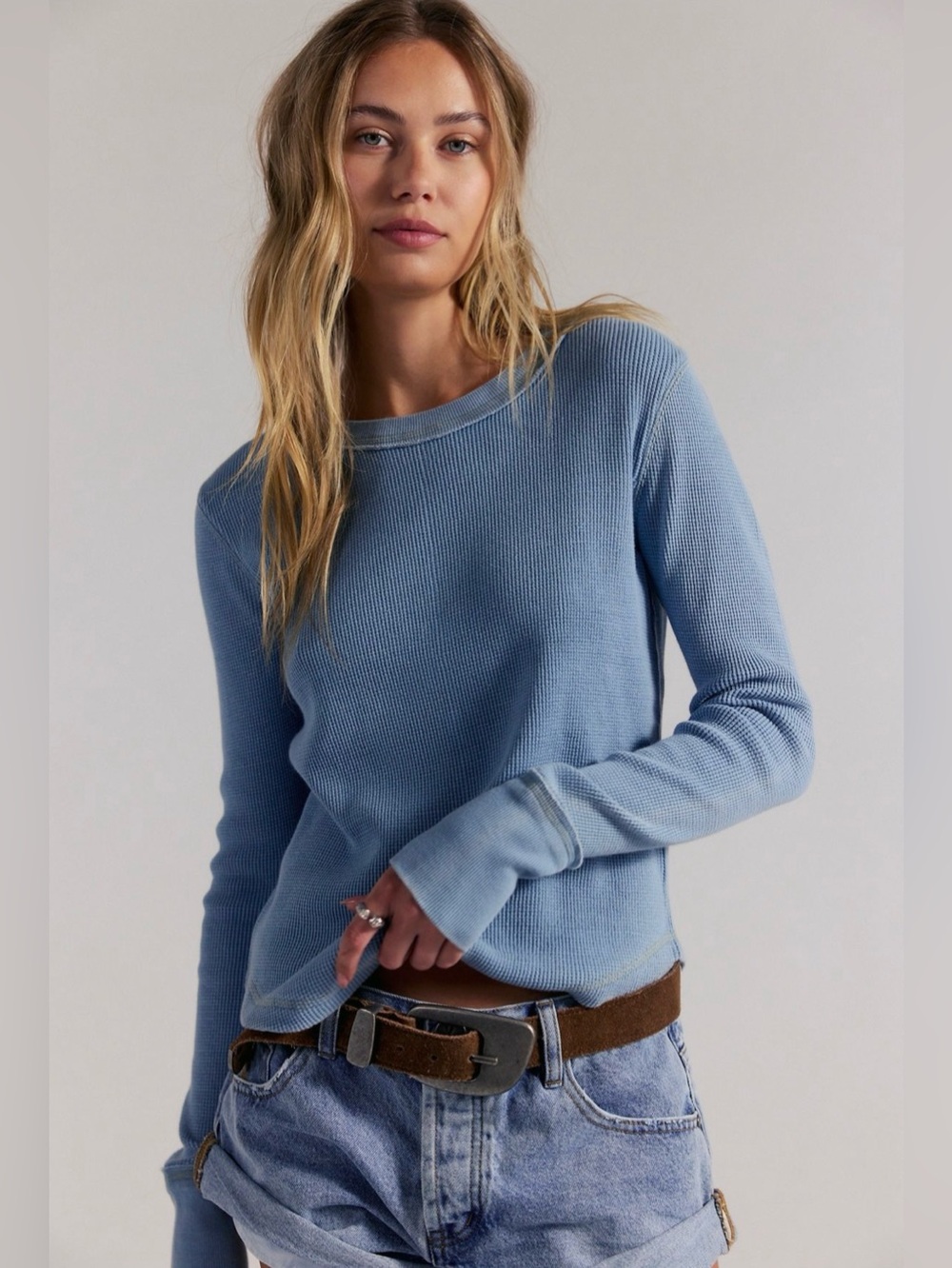 NWT FREE PEOPLE WE THE FREE Blue Print Thermal | Light Indigo MSRP $78 Size L